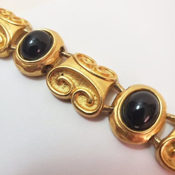 Vintage Oscar de la Renta - Gold Tone Statement Necklace with Black Cabochons - Picture 7 of 11